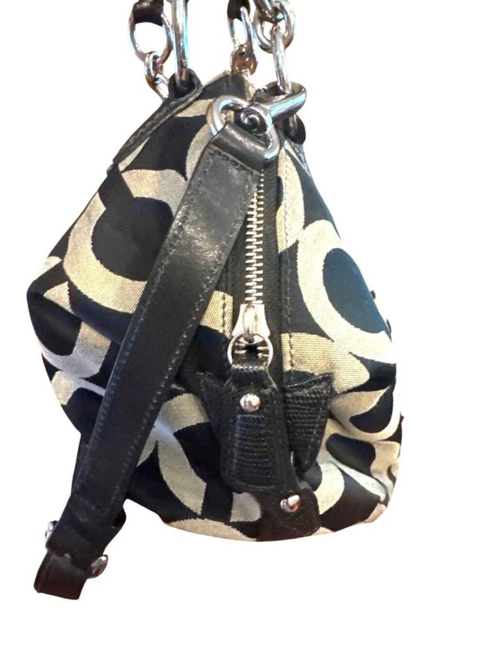 Coach Kristin 19329 Op Art Sateen Domed Satchel Black Cream Shoulder Bag Y2K